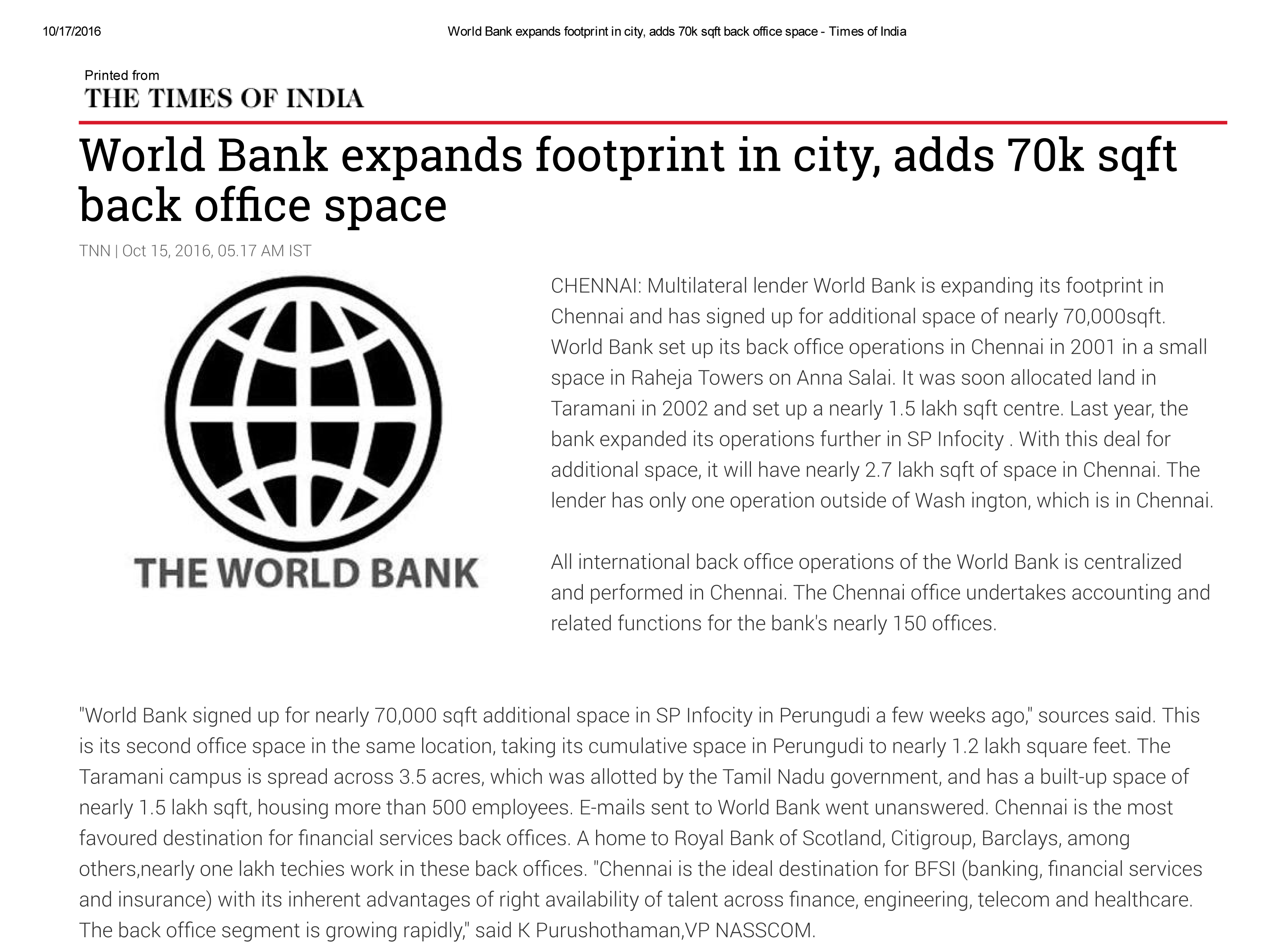 World Bank expands footprint in city, adds 70k sqft back office space 