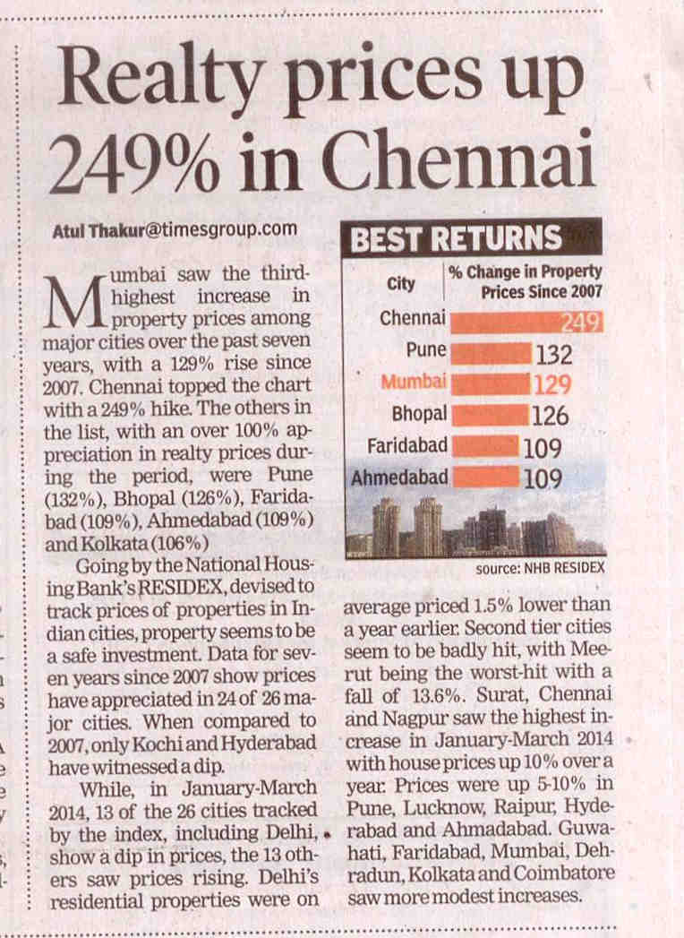 Realty prices up in Chennai