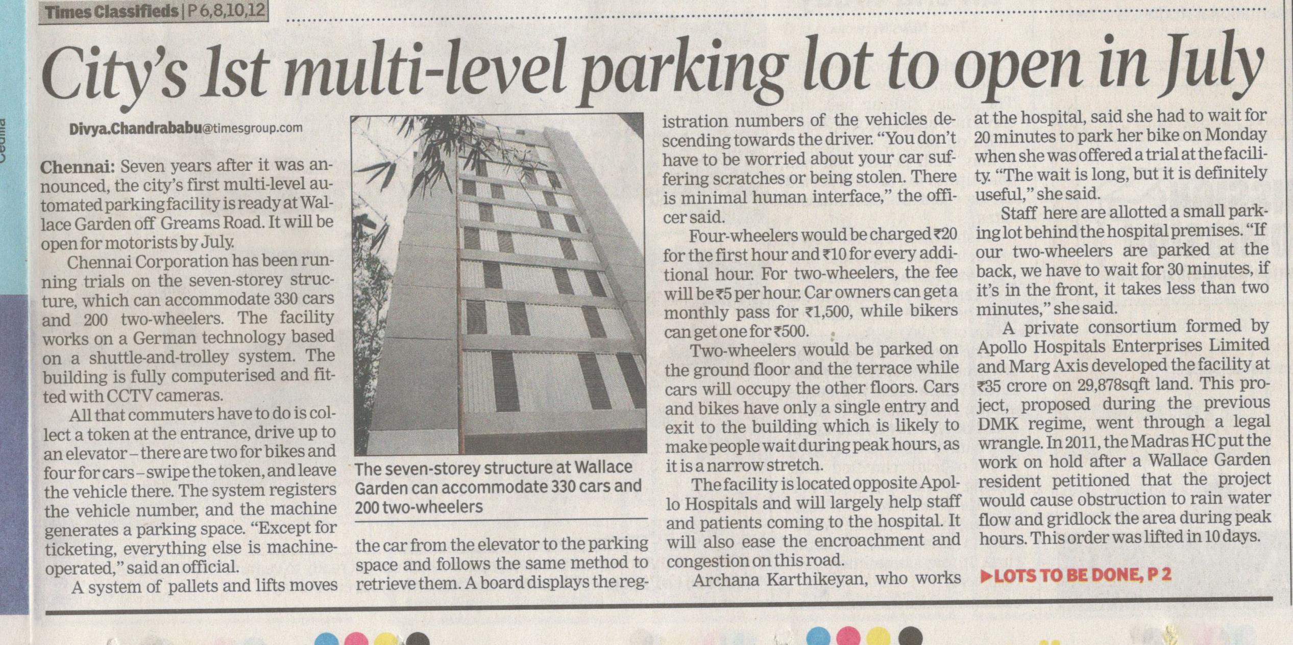 Multi-Level Parking Facility setup by Apollo Hospitals near by Hanu Reddy Residences